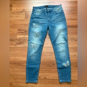 G by Giuliana Women's Blue Jeans with Butterfly Patches, Size Medium